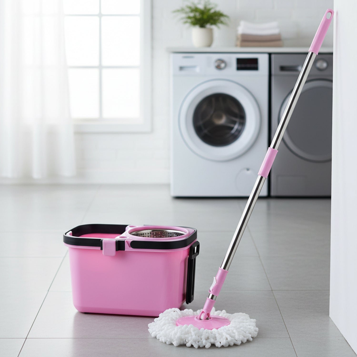 Quick Spin Mop with Steel Spin Bucket & Easy Wheels – Velvet Wipe - Image 4