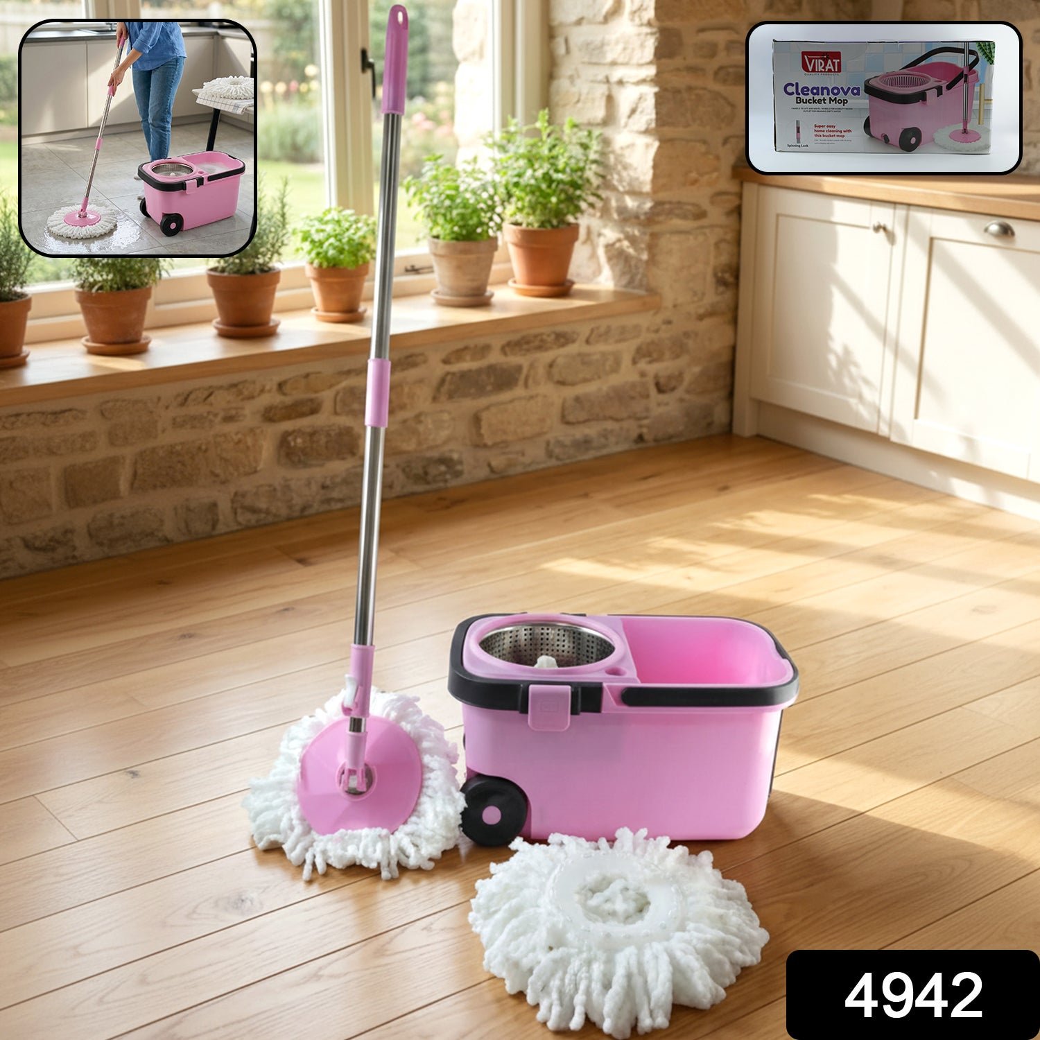 Quick Spin Mop with Steel Spin Bucket & Easy Wheels – Velvet Wipe - Image 2