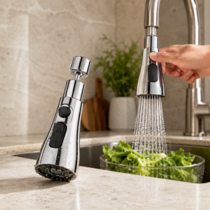 Chrome Pull-Down Kitchen Faucet Sprayer Head – 3-Function Sink Nozzle