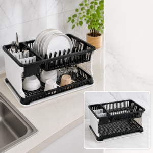 Dish Drying Rack with Water Storing Tray & Utensil Organizer – 2-Tier Kitchen Rack