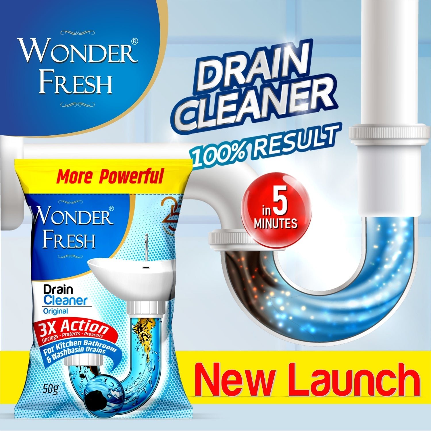 Drain Cleaner Powder 50g – Clog Remover for Sinks, Pipes & Drains | Wonder Fresh - Image 2