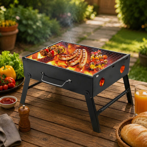 Folding Barbeque Charcoal Grill Oven – Black Carbon Steel