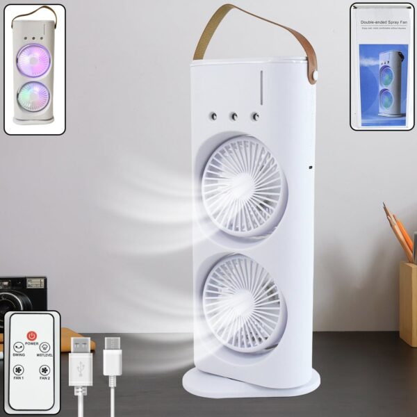 Three-Hole Spray Charging Fan – Dual Head Mist Cooling Fan