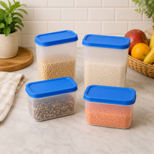 Apex Glory 4-Piece Airtight Plastic Container Set with Blue Lids