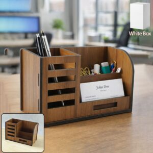 Wooden Desk Organizer – Multi-Compartment Pen Stand with Phone Holder