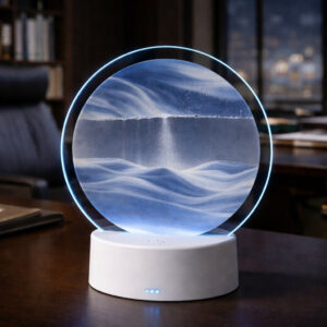 Blue Moving Sand Art LED Lamp – Round Acrylic Decorative Light