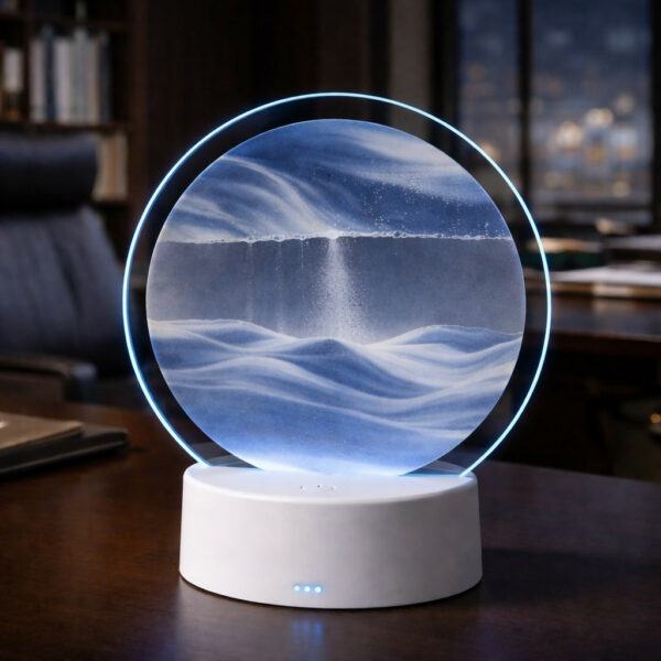Blue Moving Sand Art LED Lamp – Round Acrylic Decorative Light