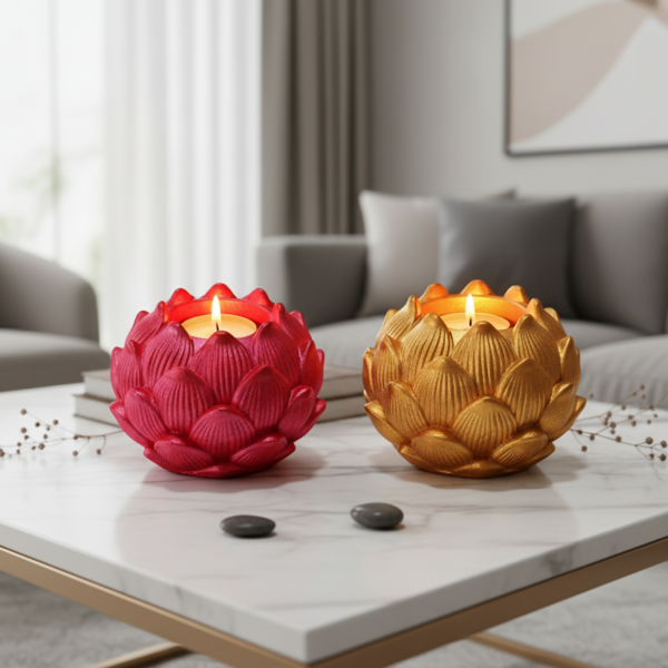 Big Kamal Lotus Tealight Candle Holder – Eco-Friendly Gypsum Diya Stand