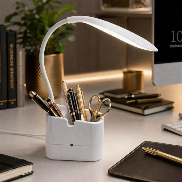 LED Desk Lamp with Pen Holder & Mobile Stand – USB Rechargeable
