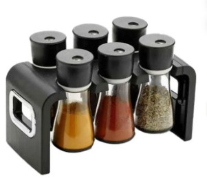 6-Piece Plastic Spice Rack Set with Steel Caps – Multipurpose Airtight Containers