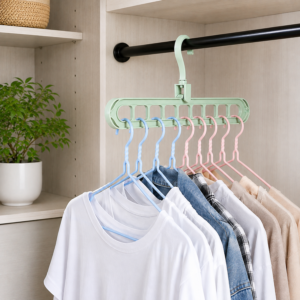 9-Hole Space Saving Hanger – Multi-Port Wardrobe Organizer with 360° Rotating Hook
