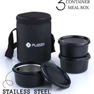 Plizzo 3-Container Stainless Steel Lunch Box Set with Tiffin Bag