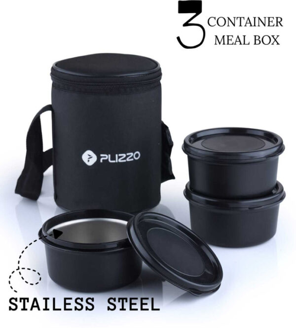 Plizzo 3-Container Stainless Steel Lunch Box Set with Tiffin Bag