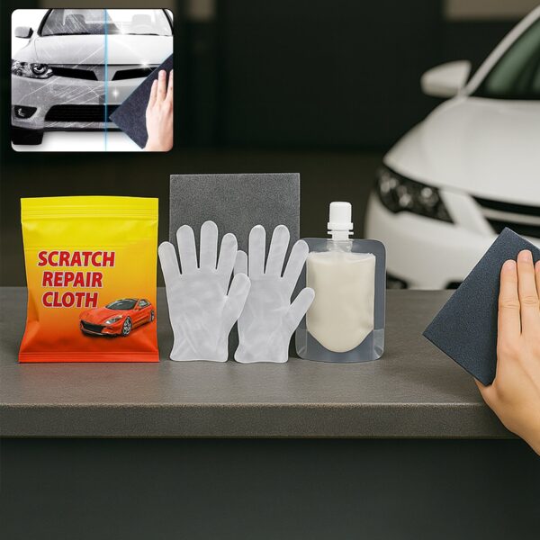 Car Scratch Remover Kit – Nano Magic Cloth Set with Repair Solution & Gloves for Car Paint Scratch Removal
