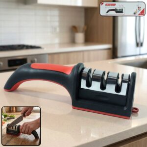 3-Stage Manual Knife Sharpener – Tungsten Steel & Ceramic Rods for Steel & Ceramic Blades