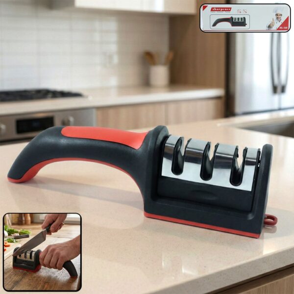 3-Stage Manual Knife Sharpener – Tungsten Steel & Ceramic Rods for Steel & Ceramic Blades