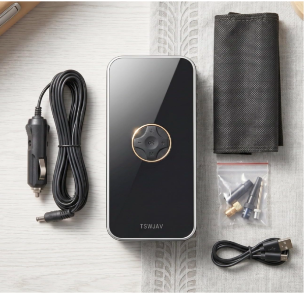 TSWJAV Portable Tyre Inflator – Compact Rechargeable Air Pump for Car & Bike