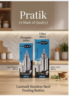Lanmark Stainless Steel Baby Feeding Bottle 150ml – BPA-Free Penguin & Ultra Variants