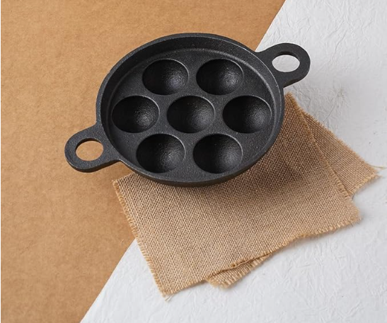 Cast Iron Paniyaram Pan – Toxin-Free Pre-Seasoned Appe Maker for Gas & Induction