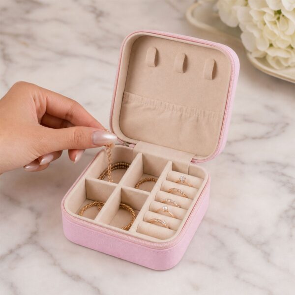Mini PU Leather Jewellery Box – Portable Travel Case for Rings, Earrings & Necklaces